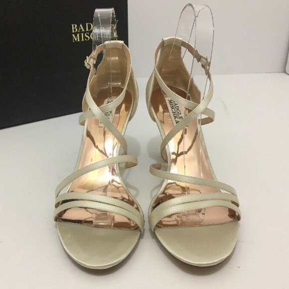 Badgley Mischka Bridal Wedge Heel Sandals Ivory - Picture 7 of 8